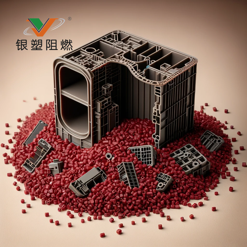 DALL��E 2024-02-01 16.55.12 - An image depicting a small bunch of dark red masterbatch pellets, with parts of an appliance enclosure made from plastic visible amongst them. The foc.png